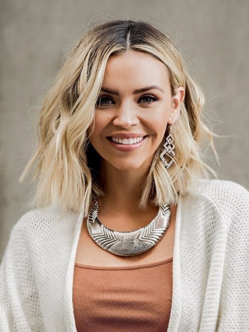 Silver Textured Chevron Crescent Necklace